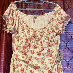 Sz 3xl Cute Pink Rose 🌹and White Floral On/Off the shoulder Dress
